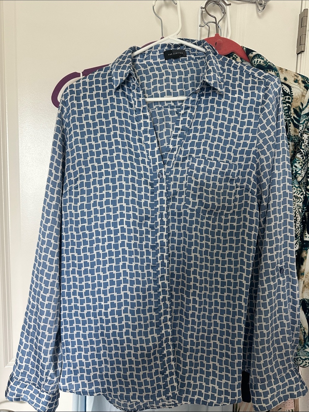 The Limited Blue & White Block Print Button-Down Shirt